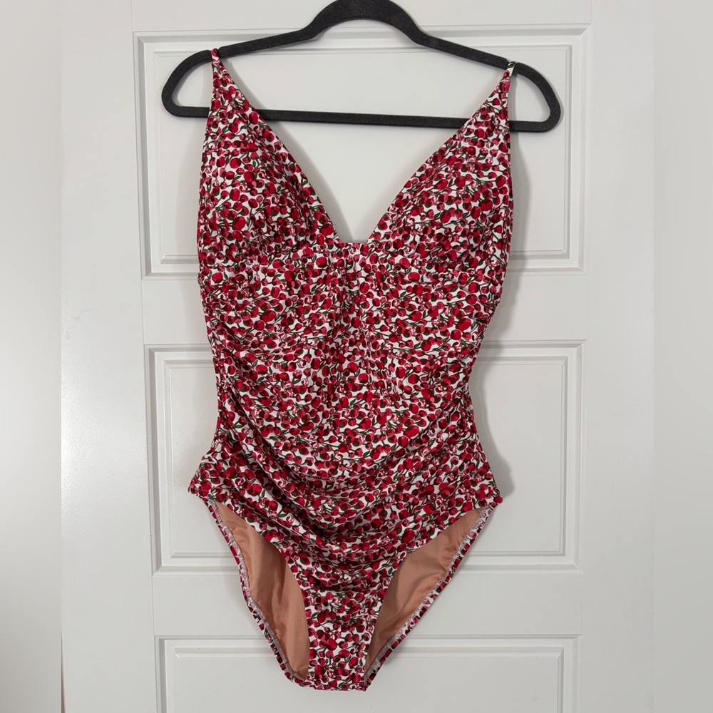 J. Crew Ruched plunge one-piece swimsuit in Liberty® Eliza's Red fabric NWT